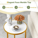 Marble Top Round Side Table 16-Inch End Table with Golden Metal Frame by DirectDeals