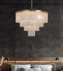 Rectangular Alabaster Tiered Round Chandelier