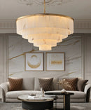 Rectangular Alabaster Tiered Round Chandelier