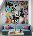 Marilyn Monroe Wallpaper Mural. Graffiti Art Mural. Colorful Pop Art.
