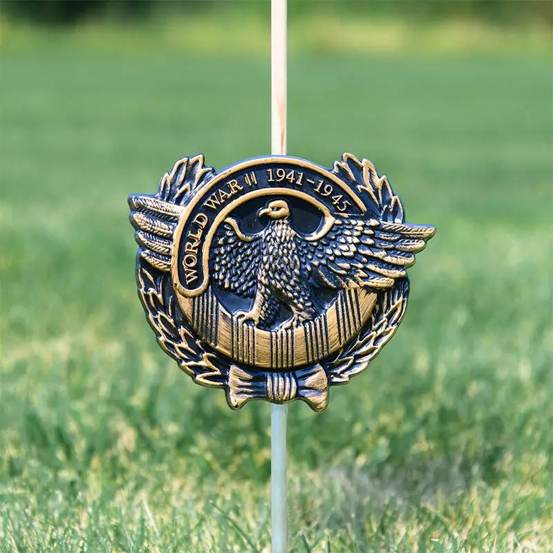 WWII Veteran Grave Marker & Flag Holder with Aluminum Ground Spike | Made in USA, photo 2 of 4