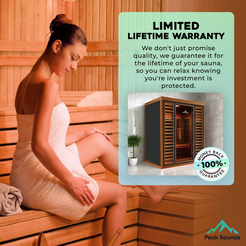 Peak Saunas Matterhorn Luxury 3-Person Full Spectrum Infrared Sauna with Two XL Medical-Grade Red Light Therapy Panels & Smart WiFi App Control