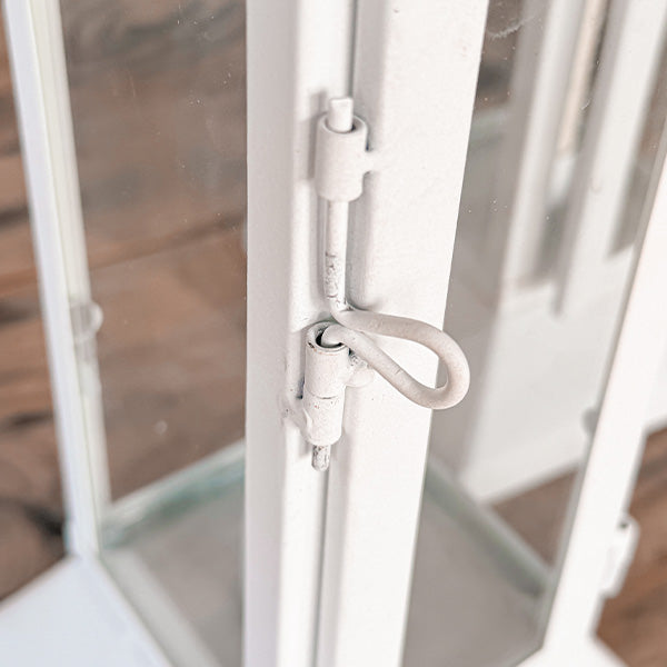 Tall Farmhouse White Metal Lanterns, Set of 2