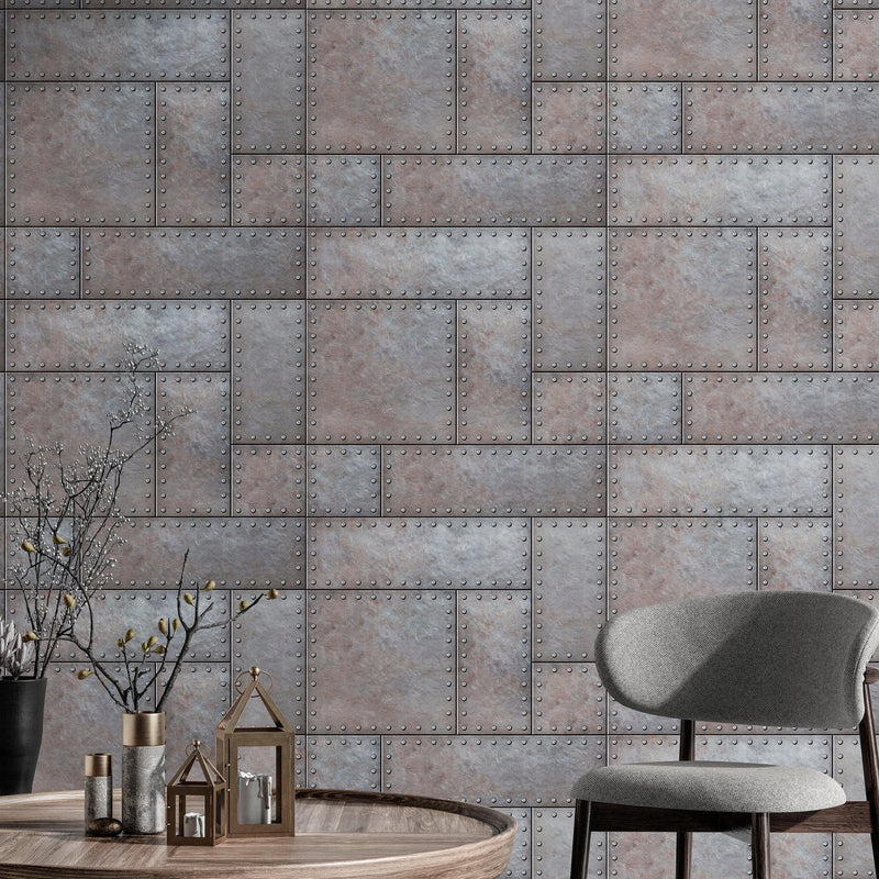 Modern Urban Wallpaper Decor. Metal Steel 3D Wall Mural.