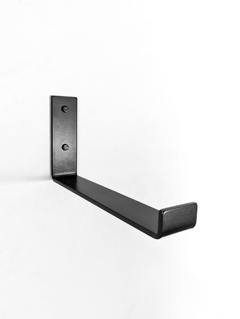 Thick Mahogany Shelf with Black Steel J Brackets