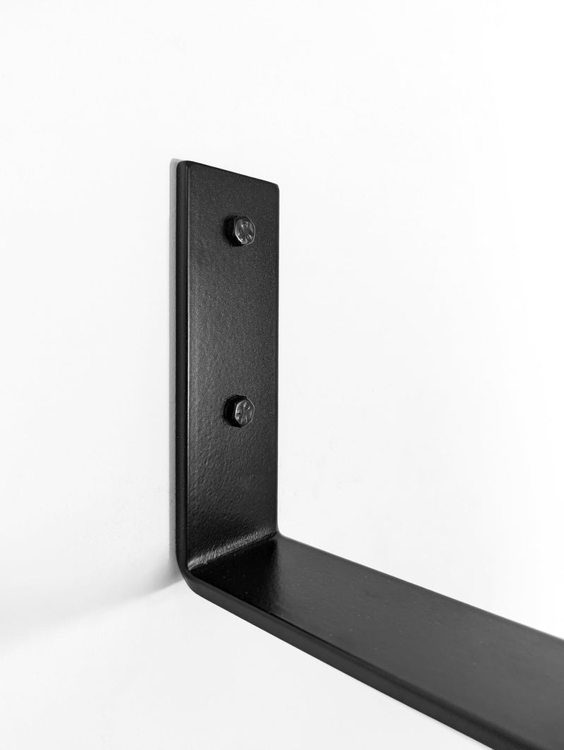Thick Mahogany Shelf with Black Steel J Brackets