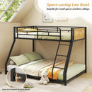 Metal Bunk Bed Twin Over Full with Full Length Safety Guardrail and Ramp Ladder by LJGDeals