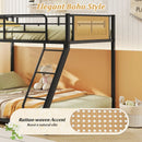 Metal Bunk Bed Twin Over Full with Full Length Safety Guardrail and Ramp Ladder by LJGDeals