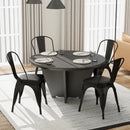 Metal Dining Chair Set of 4 Stackable Kitchen Chairs with Removable Backs and PU Leather Cushioned Seat-Black by LJGDeals