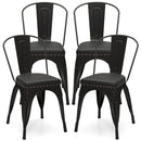 Metal Dining Chair Set of 4 Stackable Kitchen Chairs with Removable Backs and PU Leather Cushioned Seat-Black by LJGDeals