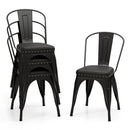 Metal Dining Chair Set of 4 Stackable Kitchen Chairs with Removable Backs and PU Leather Cushioned Seat-Black
