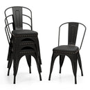 Metal Dining Chair Set of 4 Stackable Kitchen Chairs with Removable Backs and PU Leather Cushioned Seat-Black by LJGDeals