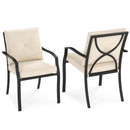 Metal Outdoor Dining Chair Set of 2 Stackable Patio Chairs with Armrests-Beige by LJGDeals