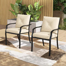 Metal Outdoor Dining Chair Set of 2 Stackable Patio Chairs with Armrests-Beige by LJGDeals