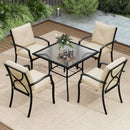 Metal Outdoor Dining Chair Set of 2 Stackable Patio Chairs with Armrests-Beige by LJGDeals