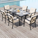 Metal Outdoor Dining Chair Set of 2 Stackable Patio Chairs with Armrests-Beige