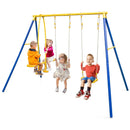 Metal Swing Set for Backyard with 2 Swing Seats and 2 Glider Seats-Blue by DirectDeals