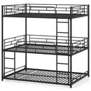 Metal Triple Bunk Bed with Safety Guardrails and 2 Ladders-Black by LJGDeals