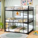 Metal Triple Bunk Bed with Safety Guardrails and 2 Ladders-Black by LJGDeals