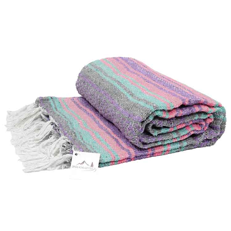 Grey & Coral Mint Mexican Falsa Blanket, photo 3 of 4