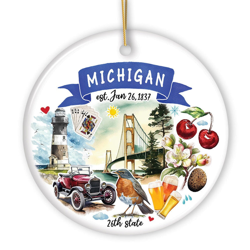 Artistic Michigan State Themes and Landmarks Christmas Ornament