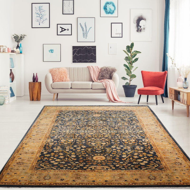 6' x 9'1" Hand Knotted 100% Wool Sarouk Traditional 250 KPSI Oriental Area Rug Champagne, Gold Color