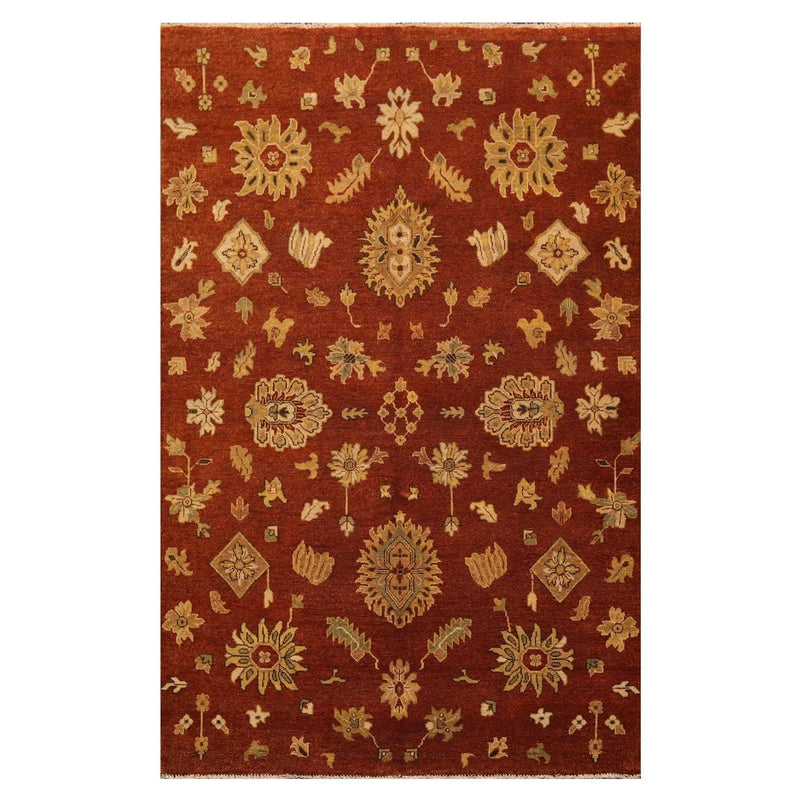 6' x 9' Hand Knotted Wool Botanical Traditional Oriental Area Rug Burnt Orange