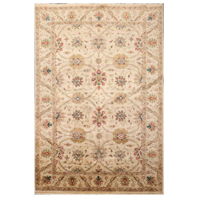 5'11" x 8'9" Hand Knotted 100% Wool Traditional Agra Oriental Area Rug Beige
