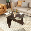 Triangle Coffee Table with Tempered Glass Top and Adjustable Rubber Wood Base by LJGDeals