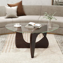 Triangle Coffee Table with Tempered Glass Top and Adjustable Rubber Wood Base by LJGDeals
