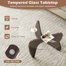 Triangle Coffee Table with Tempered Glass Top and Adjustable Rubber Wood Base-Walnut
