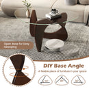 Triangle Coffee Table with Tempered Glass Top and Adjustable Rubber Wood Base-Walnut