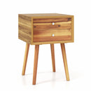 Wooden Nightstand Mid-Century End Side Table with 2 Storage Drawers