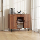 Mid-century Modern Buffet Sideboard Server Cabinet with 9-Bottle Wine Rack-Walnut by LJGDeals