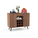 Mid-century Modern Buffet Sideboard Server Cabinet with 9-Bottle Wine Rack-Walnut by LJGDeals