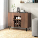 Mid-century Modern Buffet Sideboard Server Cabinet with 9-Bottle Wine Rack-Walnut by LJGDeals
