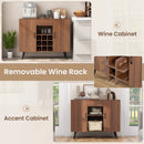 Mid-century Modern Buffet Sideboard Server Cabinet with 9-Bottle Wine Rack-Walnut by LJGDeals