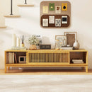 Bamboo TV Stand for TVs up to 65 Inches with Sliding Slatted Doors-Natural by LJGDeals