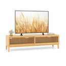 Bamboo TV Stand for TVs up to 65 Inches with Sliding Slatted Doors-Natural by LJGDeals