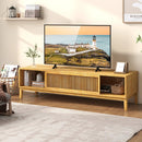 Bamboo TV Stand for TVs up to 65 Inches with Sliding Slatted Doors-Natural by LJGDeals