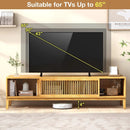 Bamboo TV Stand for TVs up to 65 Inches with Sliding Slatted Doors-Natural by LJGDeals