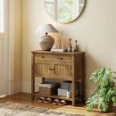 Mid-Century Console Table Wood Coffee Bar Buffet Sideboard with 2 Drawers-Walnut by LJGDeals