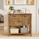 Mid-Century Console Table Wood Coffee Bar Buffet Sideboard with 2 Drawers-Walnut by LJGDeals