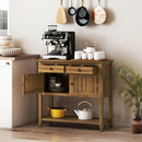 Mid-Century Console Table Wood Coffee Bar Buffet Sideboard with 2 Drawers-Walnut by LJGDeals