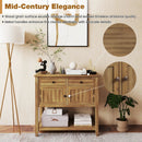 Mid-Century Console Table Wood Coffee Bar Buffet Sideboard with 2 Drawers-Walnut by LJGDeals