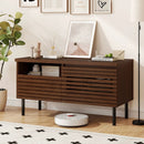 Mid Century Fluted TV Stand for 40 Inch TV Modern Entertainment Center with Open Compartment-Walnut by LJGDeals