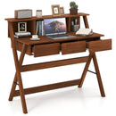 Mid Century Home Office Desk with 3 Storage Drawers and Monitor Stand-Oak