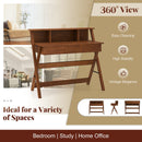Mid Century Home Office Desk with 3 Storage Drawers and Monitor Stand-Oak