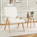 Mid Century Modern Accent Chair with Rubber Wood Frame and Padded Armrests-White