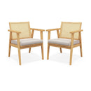 Mid Century Modern Accent Chairs Set of 2 with Breathable Rattan Back-Natural by DirectDeals
